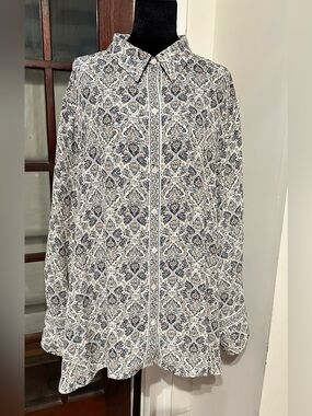 Max Studio London Womens Button Down Heart-Floral Pattern Collared Shirt 3X